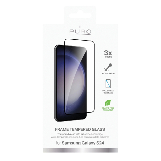 Puro Frame Tempered Glass mit schwarzem Rahmen für Samsung Galaxy S25 / S24