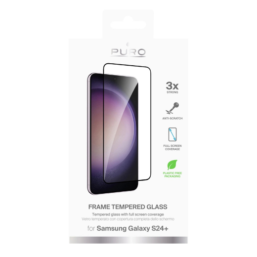 Puro Frame Tempered Glass mit schwarzem Rahmen für Samsung Galaxy S25+ / S24+